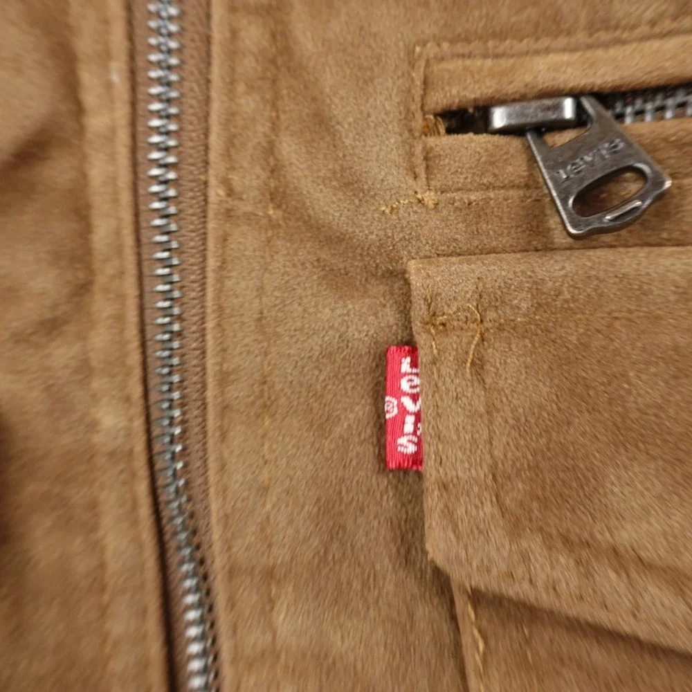 NEW Levis Jacket Mens S Brown Sherpa Lined Faux Suede Trucker Bomber Work Coat - Picture 4 of 13